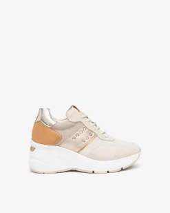 Sneakers Donna con Zeppa in Camoscio Yogurt