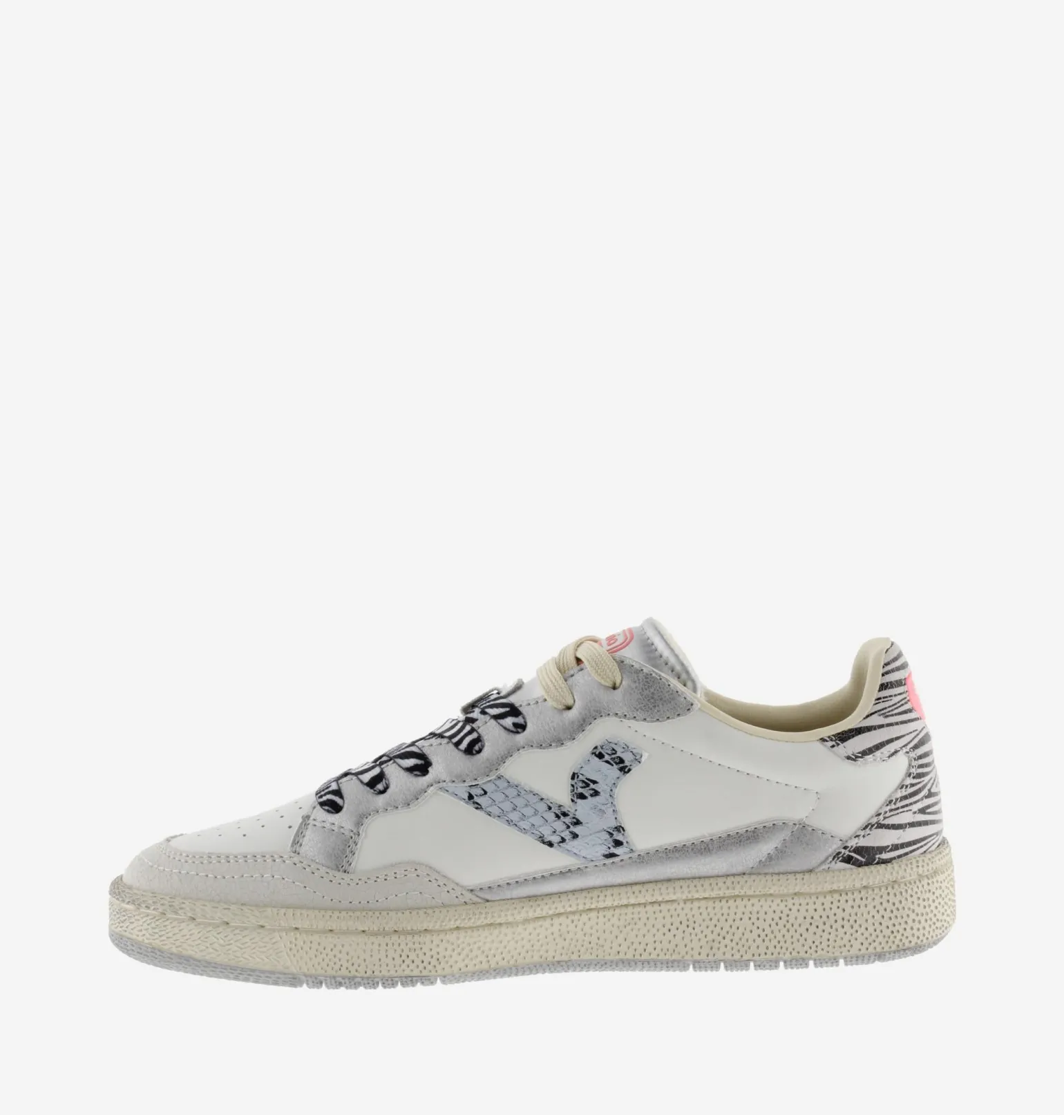 Sneakers Donna Smash Bassa Bianca Gris Animalier