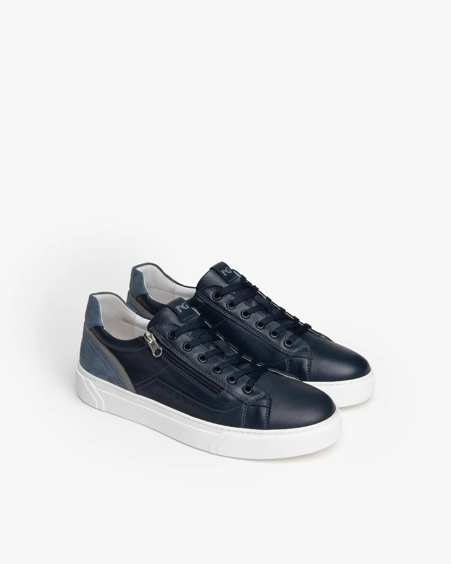 Sneakers Uomo in Pelle Blu con Zip