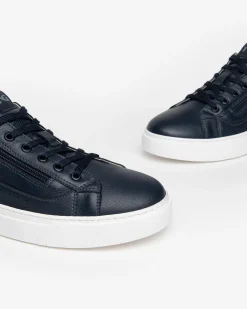 Sneakers Uomo in Pelle Blu con Zip