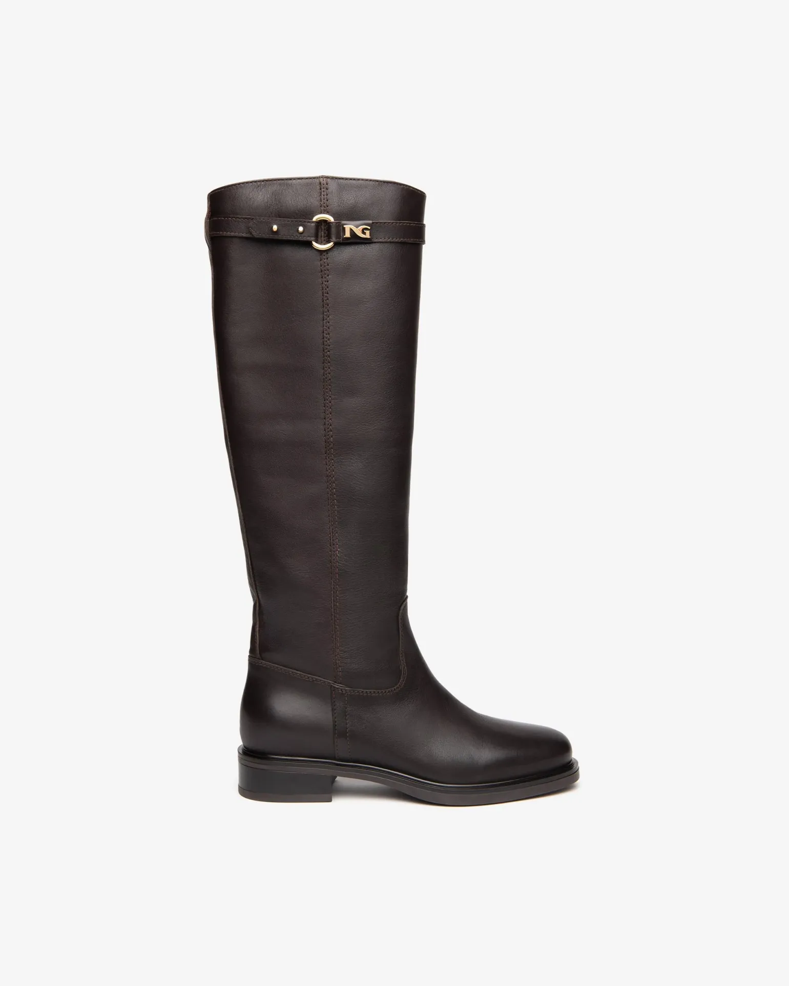 Stivali Tacco Basso Pelle Marrone